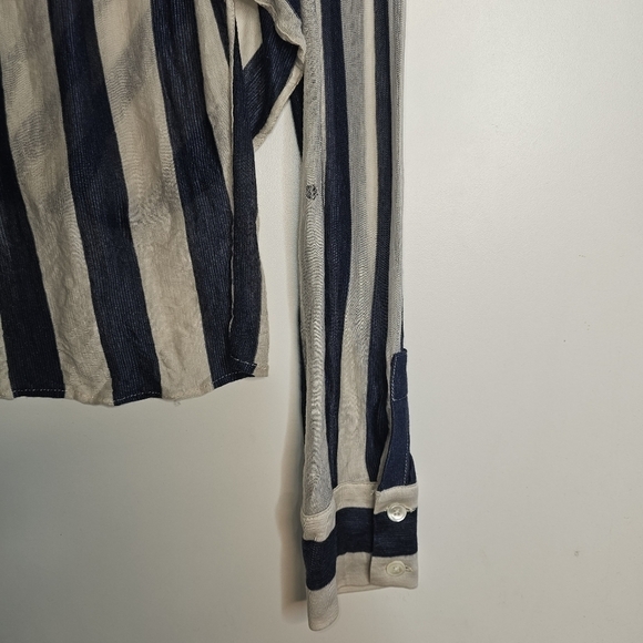 Derek LAM 10 CROSBY Draped Front Blouse in Midnight Stripe Size 2 - Picture 9 of 15